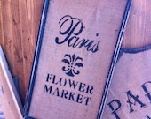 French Country Paris Flower Market sign on natural burlap on wood frame FREE SHIPPING