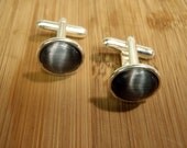 Merced Rimmed Edge Cat's Eye Cuff Links / 1 Pair Black-Gray / Groom / Groomsmen / Best Man Gift Cufflinks