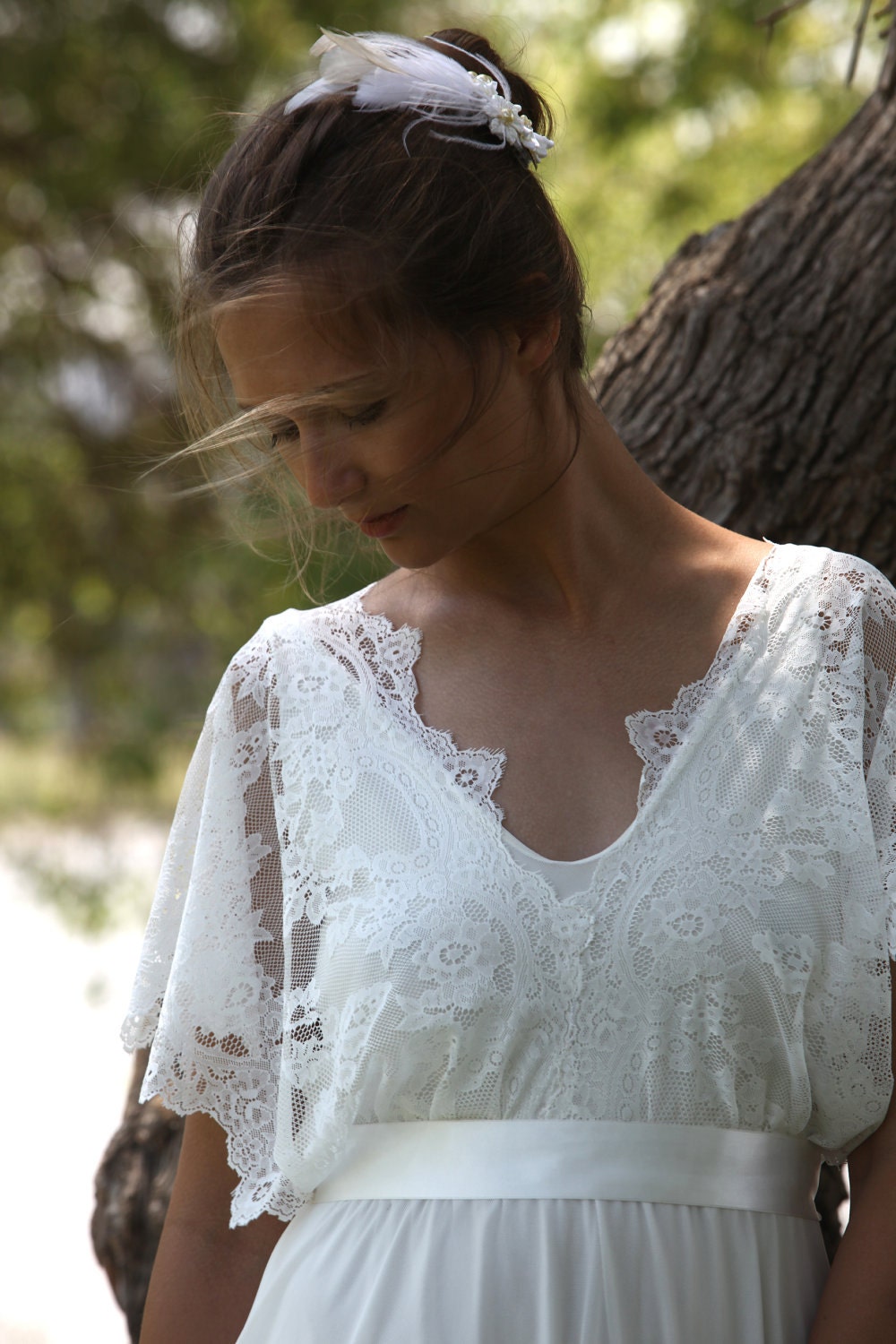Maxi wedding dress with lace sleeves
