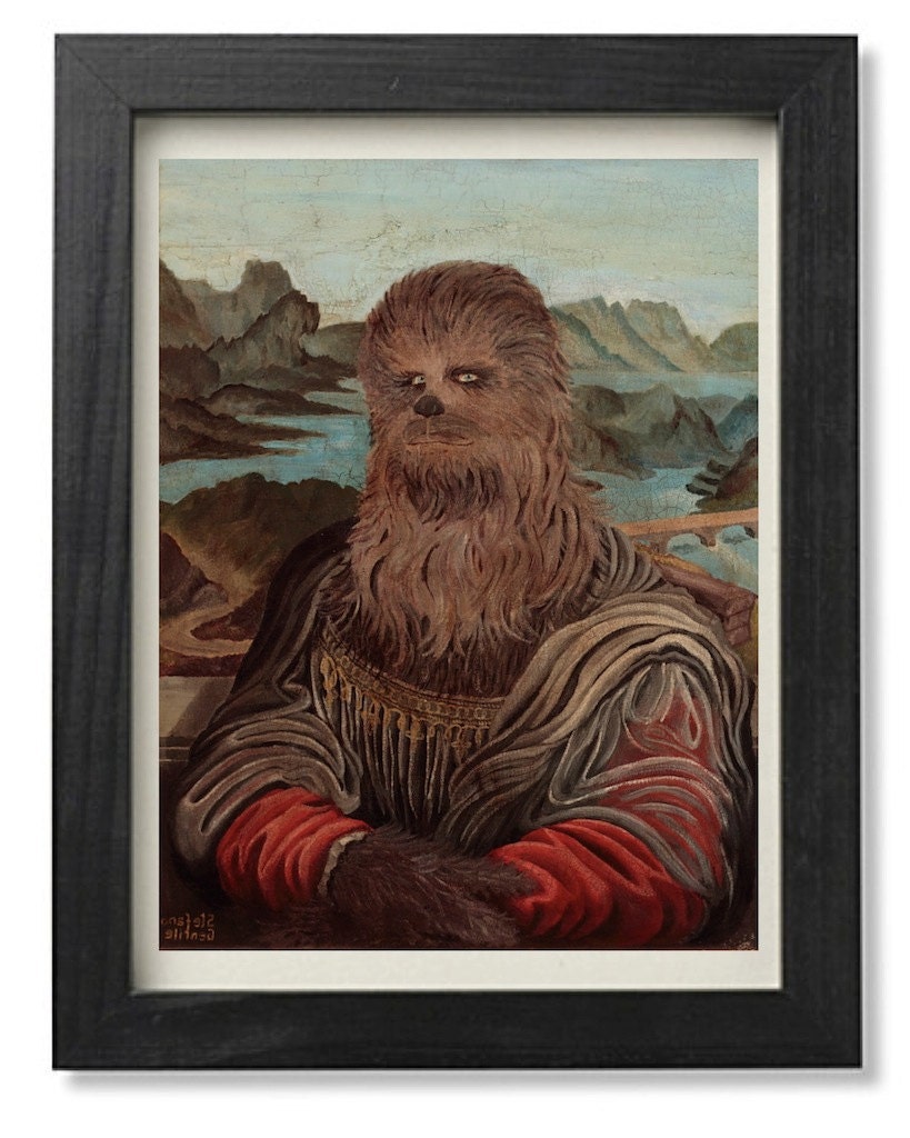 Star wars inspired parody of Mona Lisa with Chewbacca - digital art print cm 20 x 25 of my original painting, Chewconda