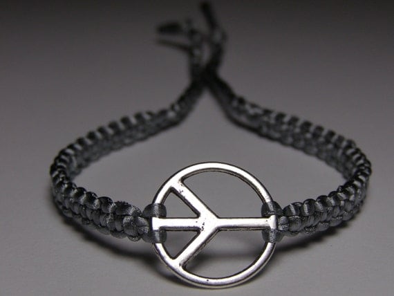 Peace Sign Bracelet with gray nylon thread