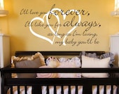 I'll Love You Forever Quote - Hearts - Baby Nursery Vinyl Wall Word Decal Art