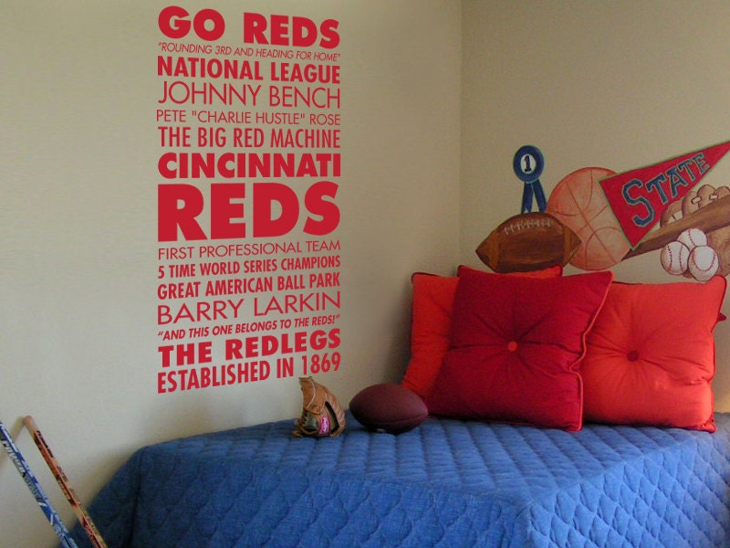 Go Reds, Cincinnati Reds Baseball - Sports Subway Art Vinyl Wall Word Decal