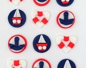 12 Fondant Edible Cupcake/Cookie Toppers - Nautical Theme 2. (mini size)