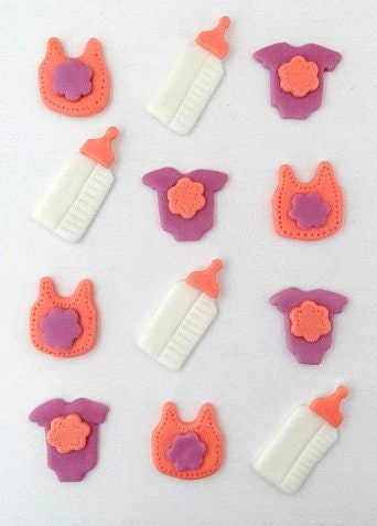 12 Fondant Edible Cupcake/Cookie Toppers - Baby shower (mini size)
