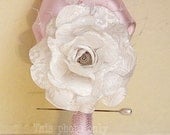 Ready to Ship - Grooms Boutonniere in Pink and White