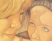 Sisters - original reductive woodcut print by Carrie Lingscheit