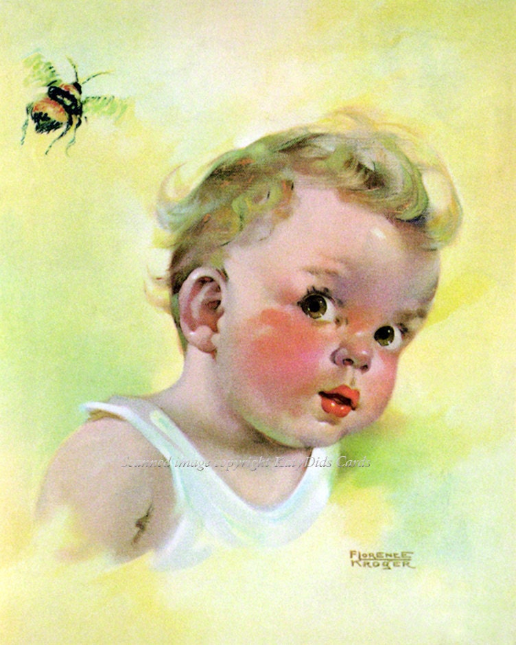 Baby Bee Careful Repro Fabric Block from Vintage Image