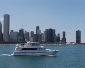 Yacht photography: Lake Michigan photo print, 8x10 downtown Chicago city travel urban skyscrapers architecture photo blue nautical