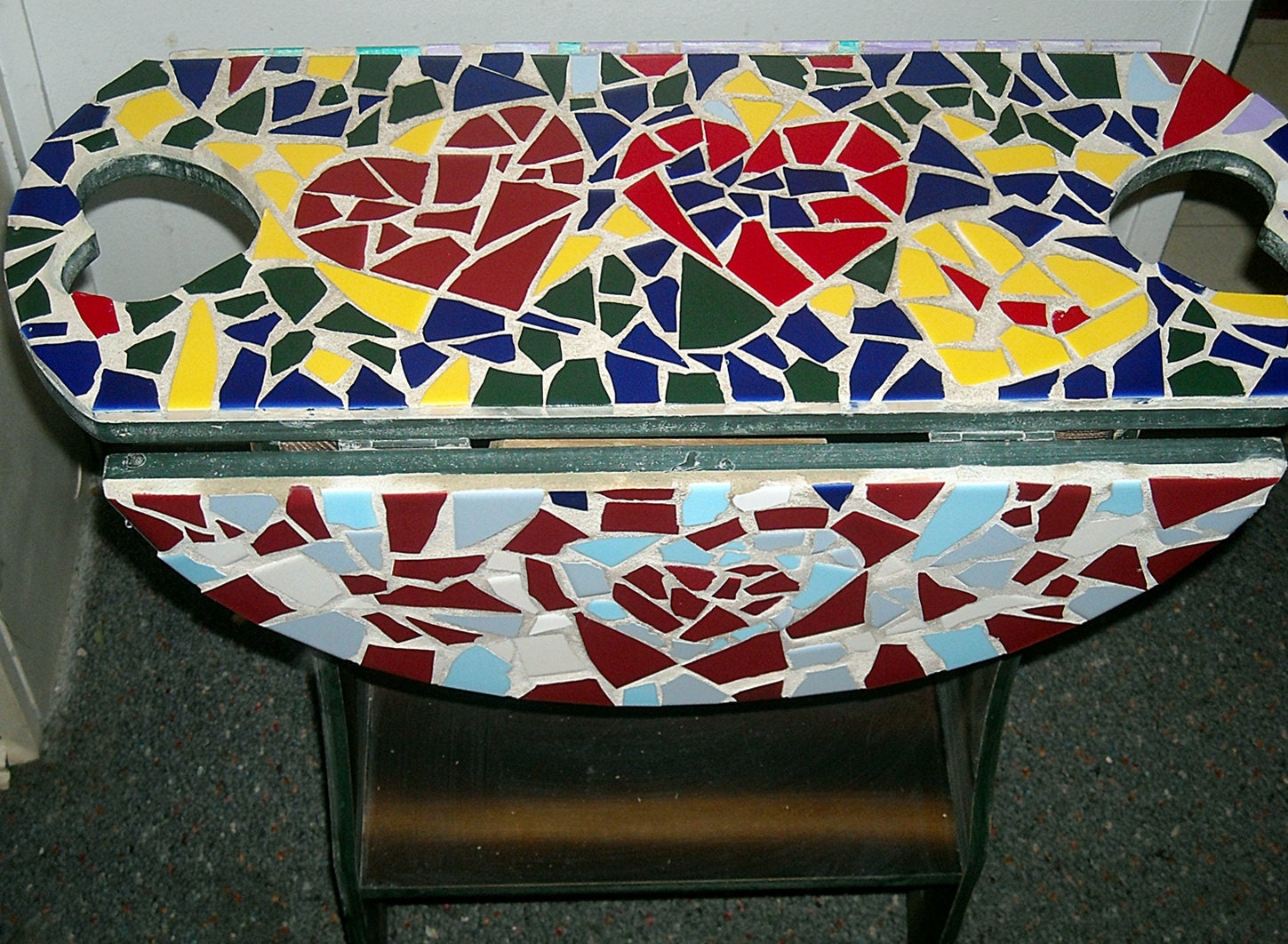 Mosaic 2-Leaf End TABLE/Night Stand, Handmade, "Full Of Heart"
