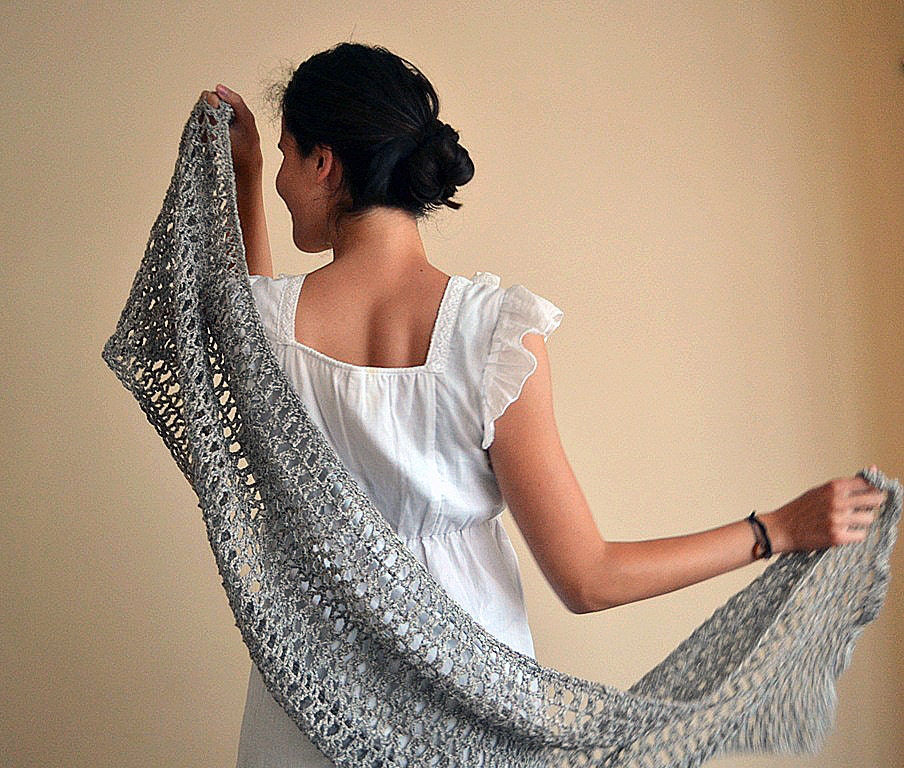 Cappuccino - hand crocheted shawl, lace pattern, large oatmeal brown grey shawl stolle - wool Etsy UK