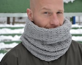 City grey - men's cowl scarf, light grey, chilly season - VEGAN