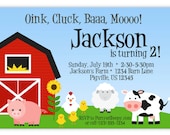 Farm Invitation - Barn Animals, Pig, Chicken, Sheep and Cow Personalized Birthday Party Invite - a Digital Printable File