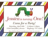 Caterpillar Invitation - Fun Stripes and Green Caterpillar Personalized Birthday Party Invite - a Digital Printable File
