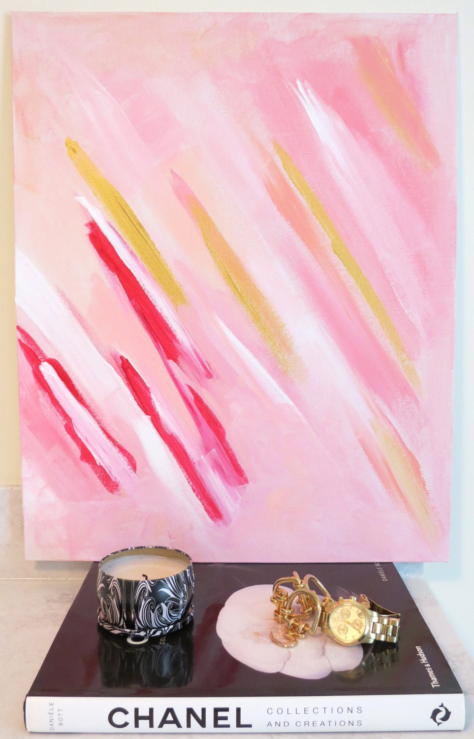 Original Abstract Painting Lacquer Love Chanel Inspired Gouache and Acrylic