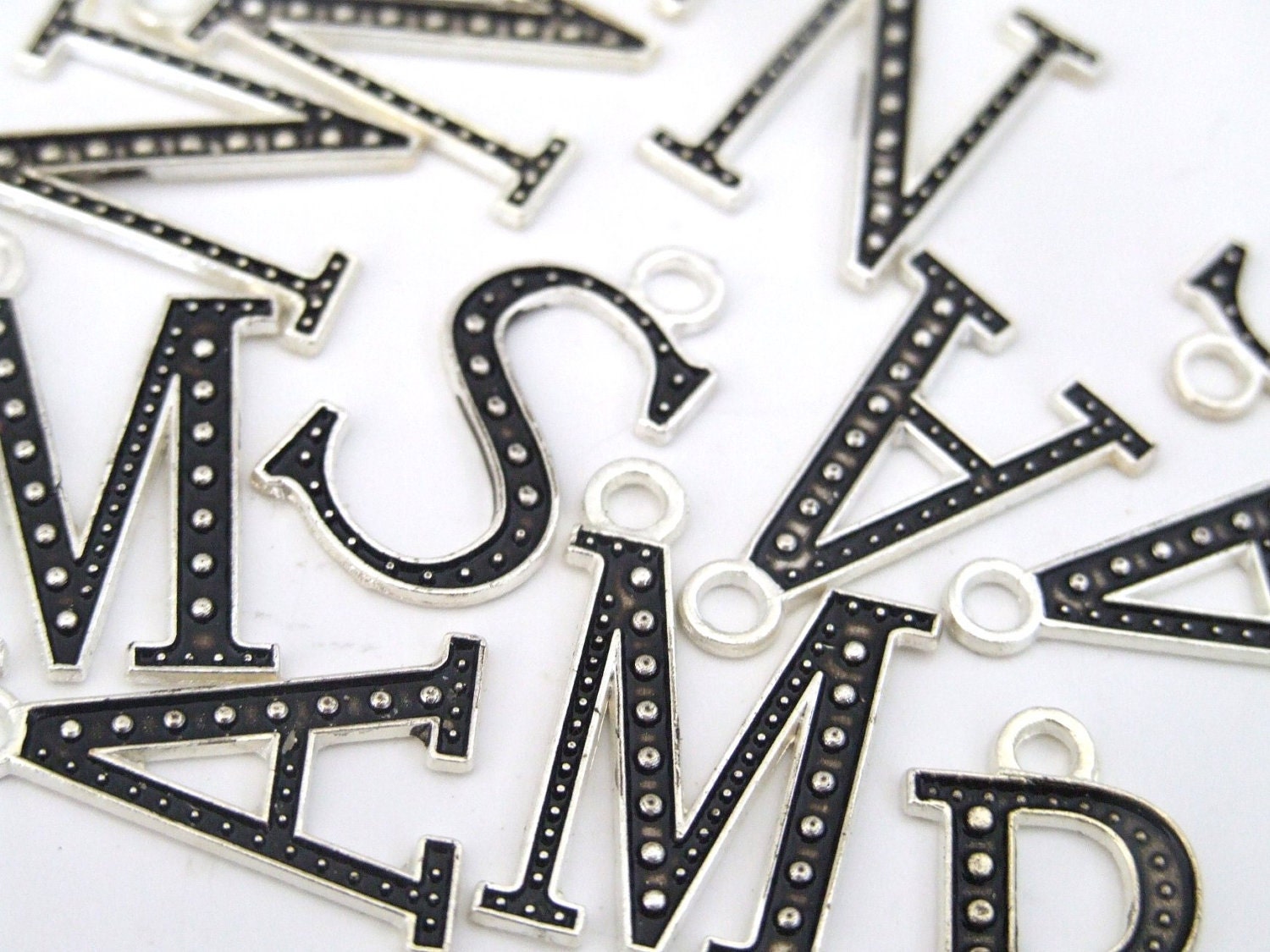 Black monogram letters pendants charms 3 pcs lot - MCraftSupplies