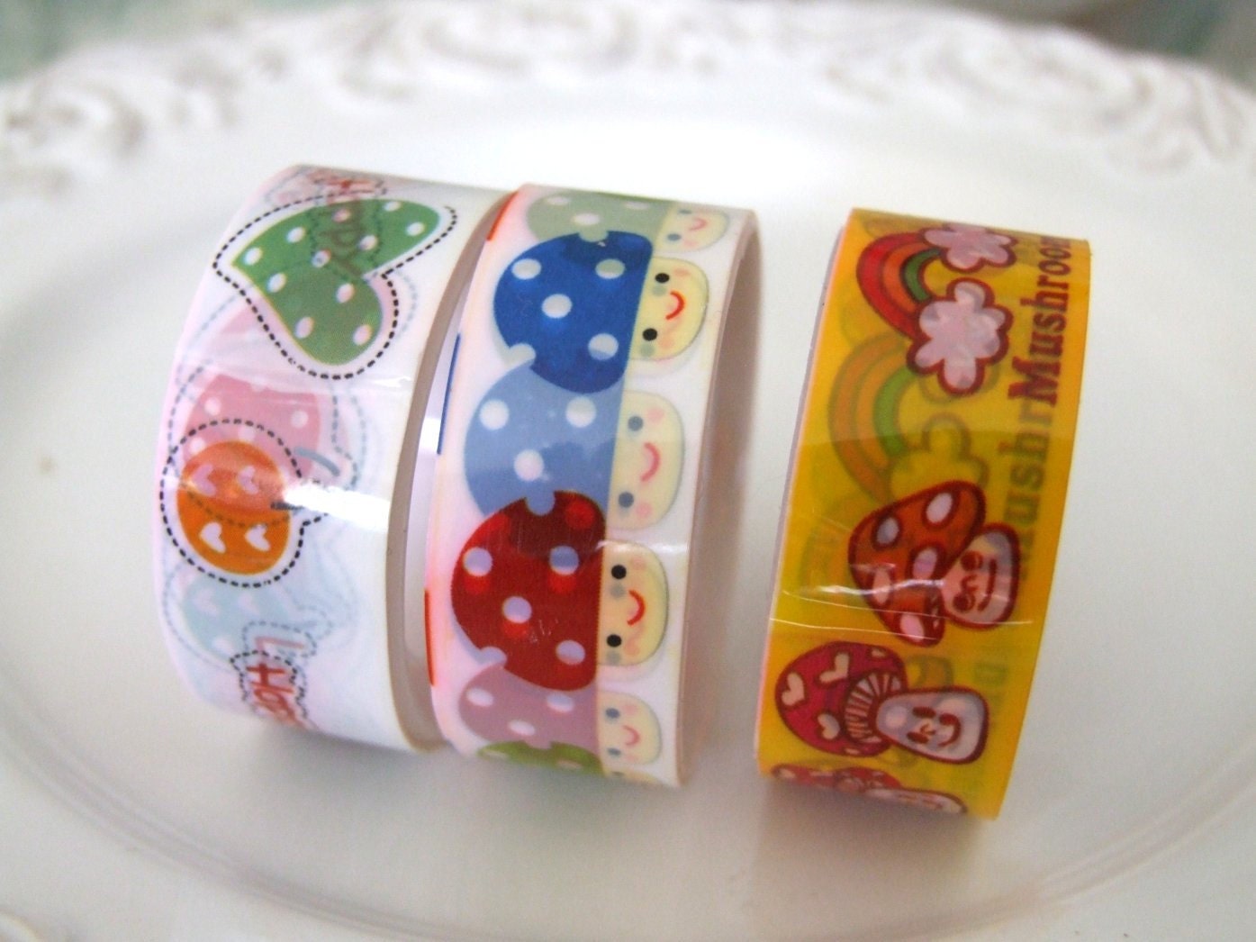 Deco tape kawaii  mushrooms 3 pcs set
