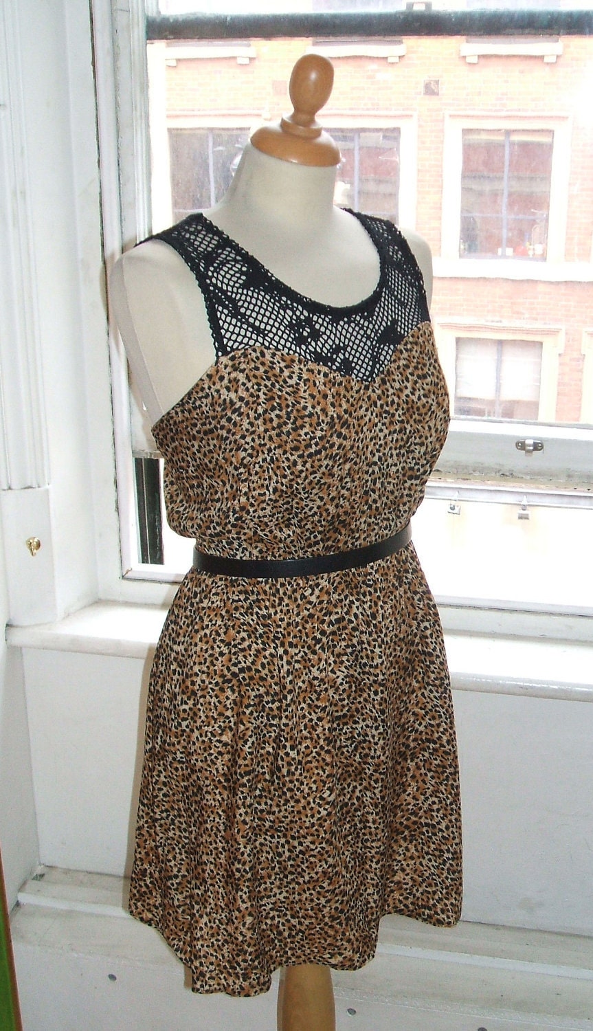 Baylis & Knight Leopard Lace Top Sweetheart Retro Mini Short Dress 70's Cute