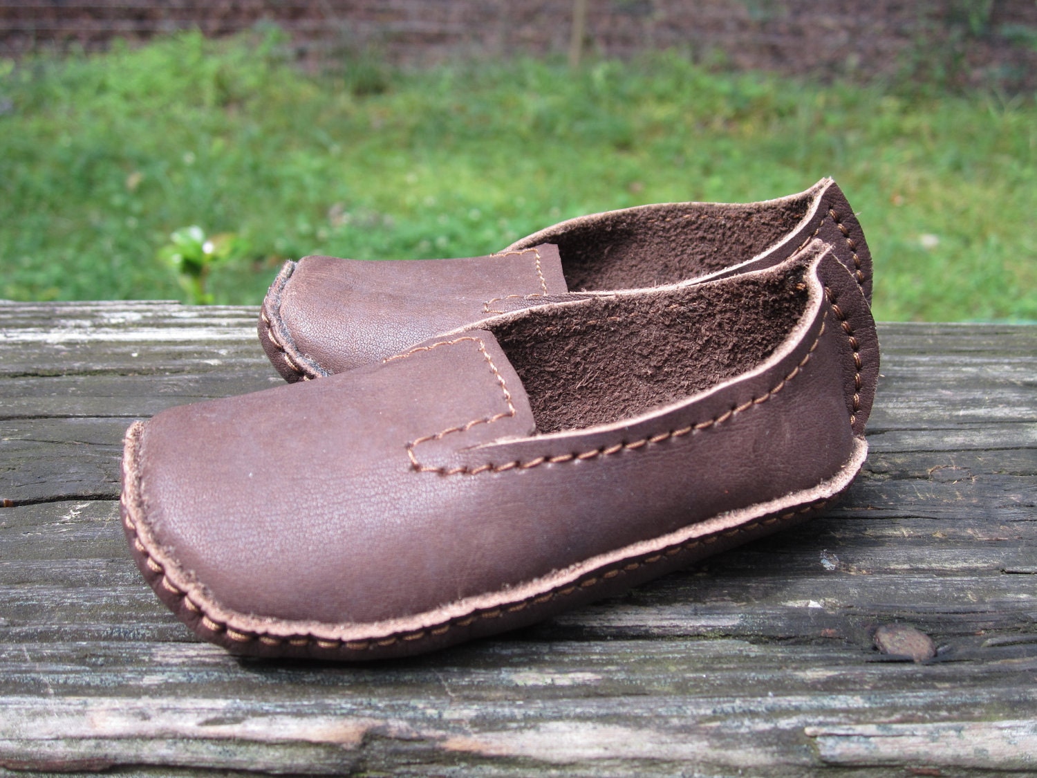 Brown Loafer with Brown Topstitching. Size 4