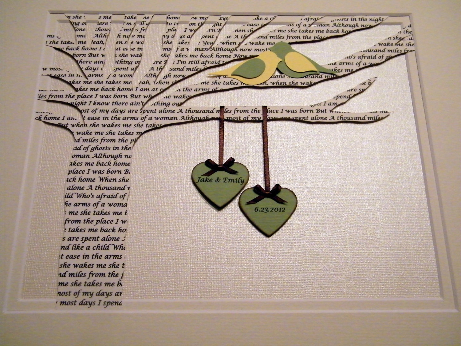 Personalized Wedding or Anniversary Gift - First Dance Song Lyrics 3D Paper Tree - Customized - NOT FRAMED
