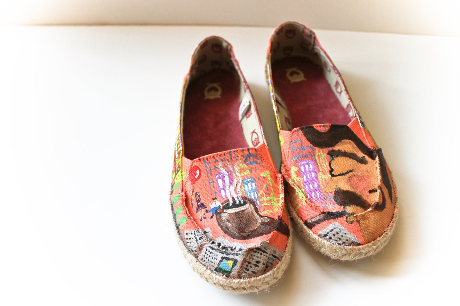 Hand-painted Melon Pink "City Life" Shoes (size 8 womens)