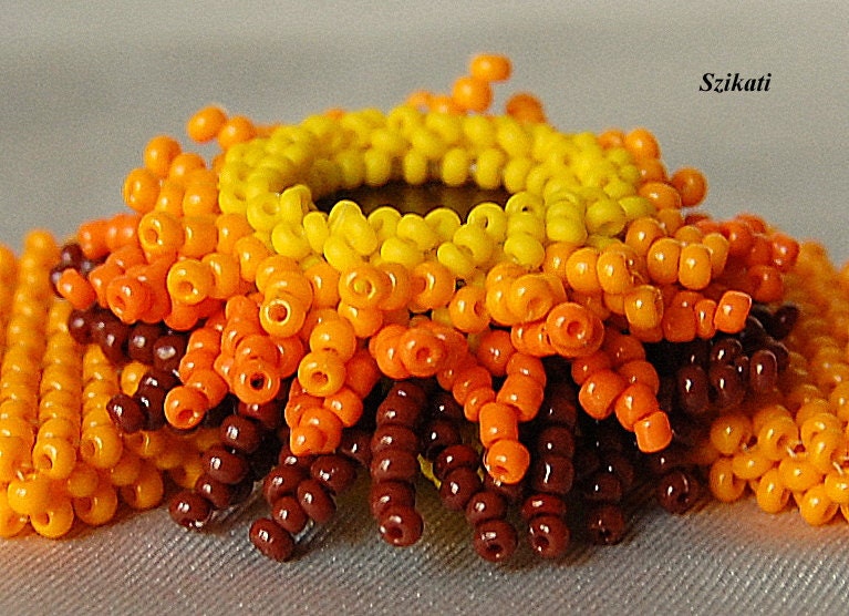 Beaded yellow orange brown bracelet, fall fashion, OOAK
