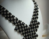 Beaded black silver necklace, elegant unique design, OOAK