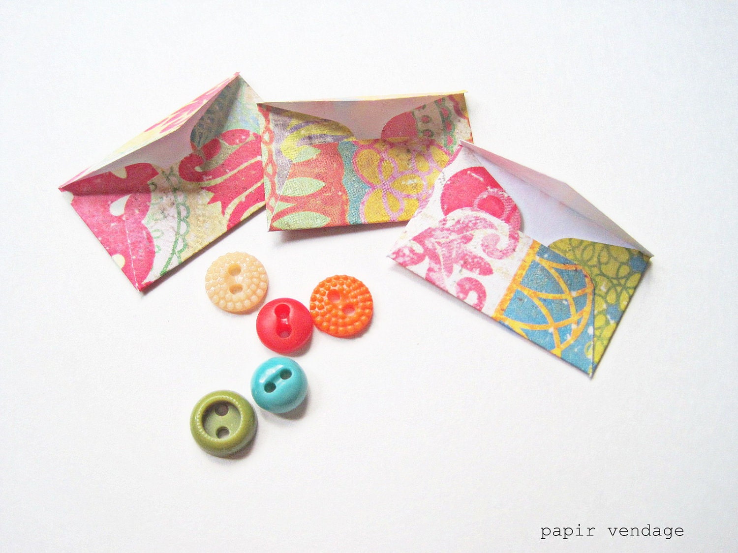 10 Mini Envelopes Colorful Summer Boho Design, Set of 10 -- Wedding Reception, Special Notes, Party Favors, Scrapbook Delights