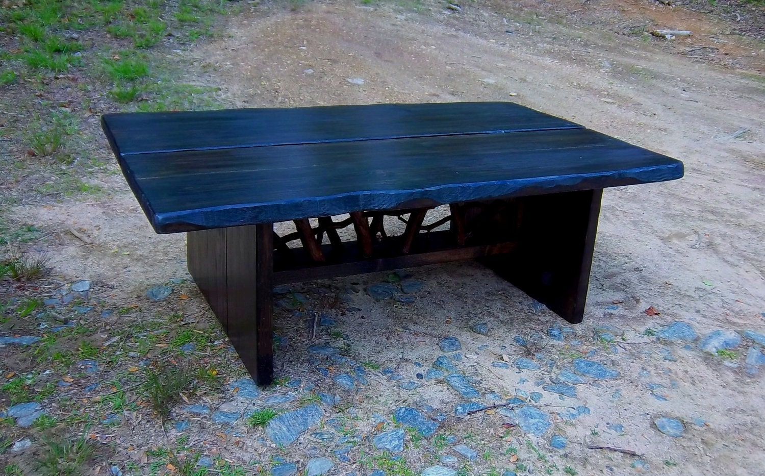 Rustic Modern Handmade Mountain Laurel and stained pine Coffee Cocktail Table Log Cabin Furniture by J. Wade Free Shipping
