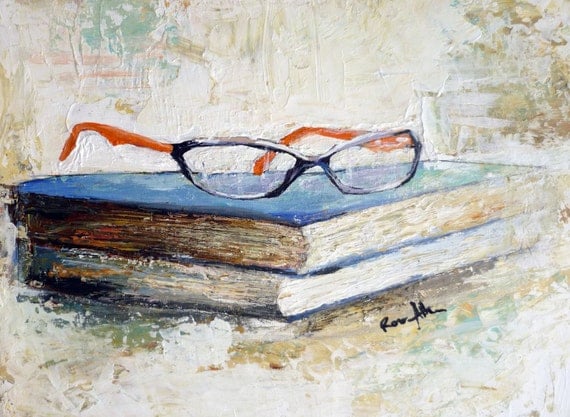 Original Acrylic Contemporary Fine Art Still Life Painting Titled: A Rest from Reading by Rose Allen - rallen1402 Original Acrylic Contemporary Fine Art Still Life Painting Titled: A Rest from Reading by Rose Allen - rallen1402