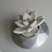 White Succulent Sculpture, Modern Silver Faceted Geometric Container, Desktop Accessory, Tabletop Centerpiece
