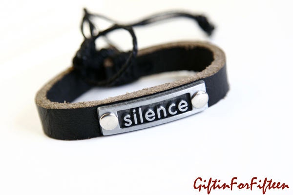 Silence - Genuine Leather Bracelet Bangle With Waxed Cord Vintage Style Jewelry OOAK Gifts For Under Fifteen Dollars by Giftin For Fifteen