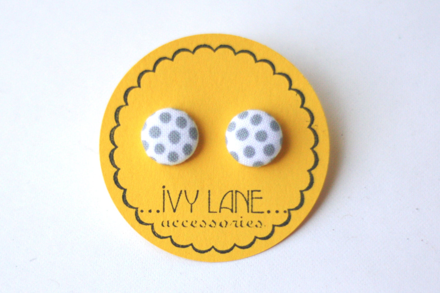 Gray Polka Fabric Button Earrings