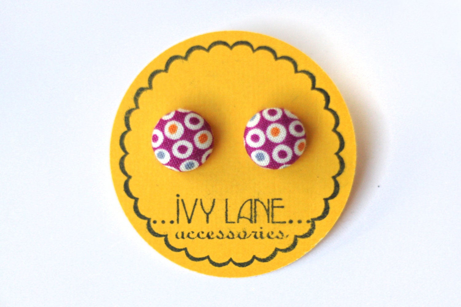 Jewel Toned Polka Fabric Button Earrings