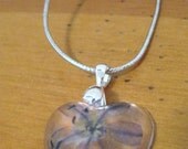 Botanical Blue Flower Sciillia Resin Heart Shape Pendant and Necklace Silver