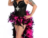 Black and Hot Pink Feather Burlesque Corset New Orleans size Large - jennieharlow