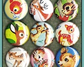 9 vintage DEER doe Fawn 1" inch buttons, medallions or magnets SET B