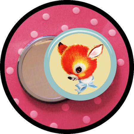 CUTE FaWn 2.25 inch pocket MIRROR, button or magnet 2 1/4" size