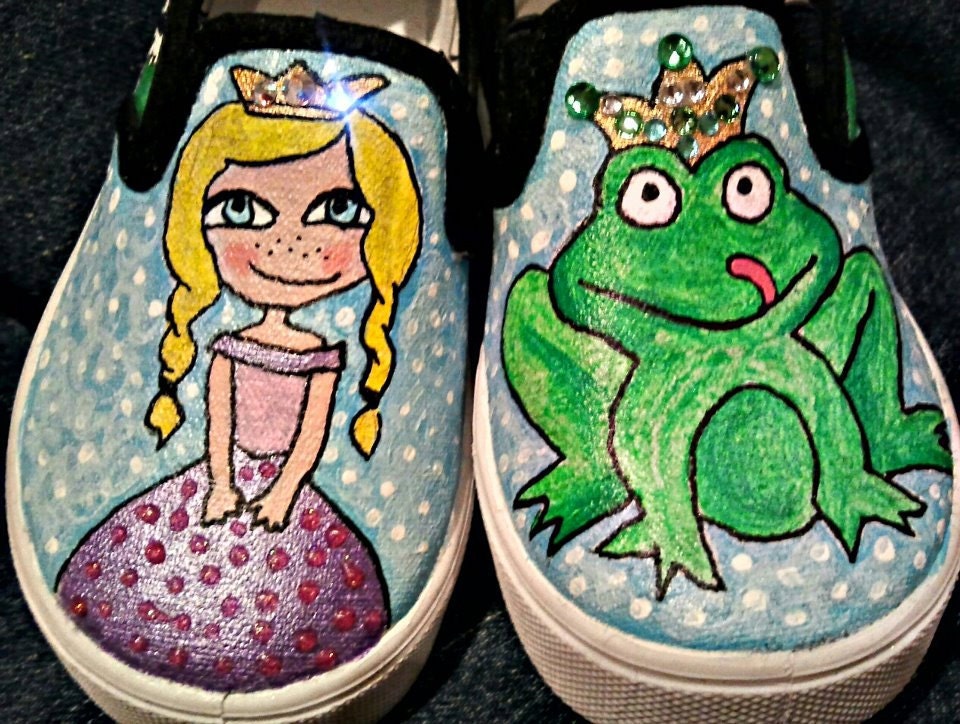 Hand painted Princess and the Frog shoes with Swarovski accents