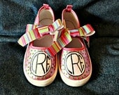 Hand-painted Pink Mary Jane shoes with Monogram