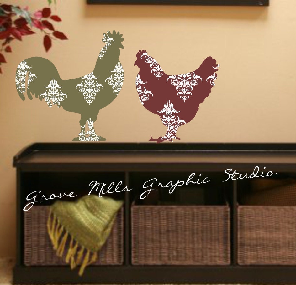 Rooster and Chicken Wall decal - Kitchen wall decal - Country wall decal