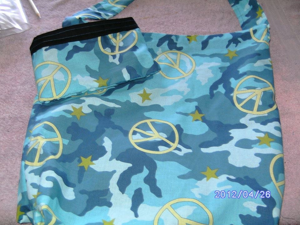 Camo and Peace Sign Tote with Matching Makeup Bag