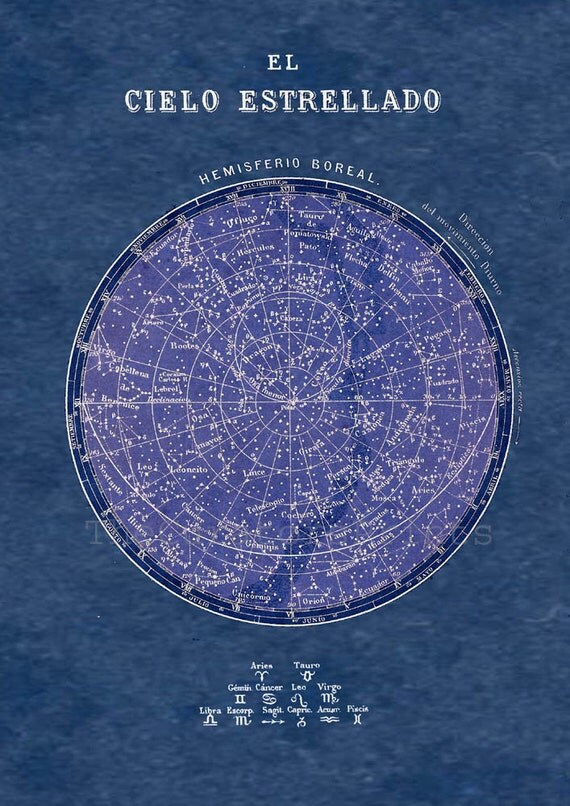 Celestial Chart Stars Northern Hemisphere Constellations Print Vintage Image