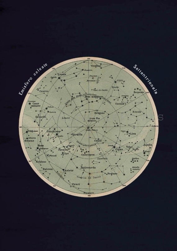 Antique Celestial Sphere Print Astronomy Chart Northern Hemisphere Stars Constellations