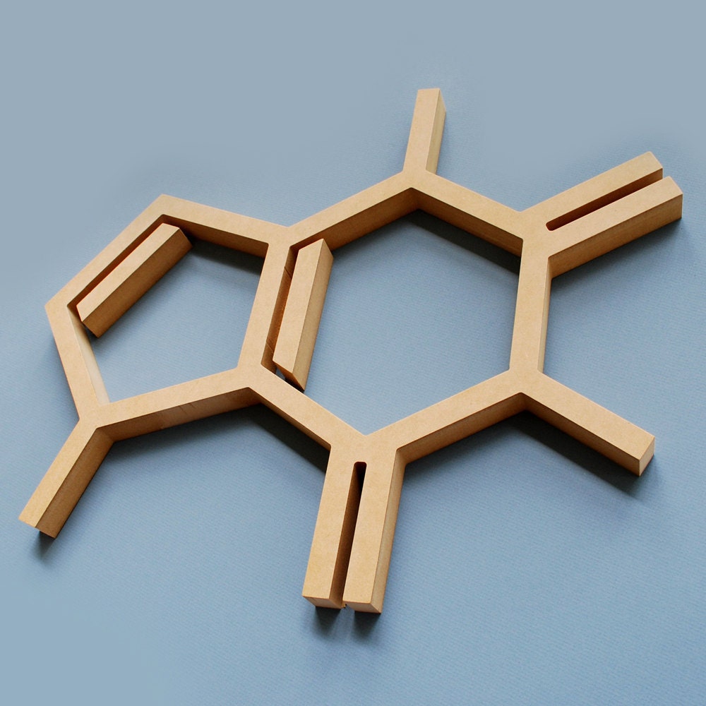 Wood Caffeine Molecule Wall Hanging Chemistry Geek Coffee Addict Abstract Gift