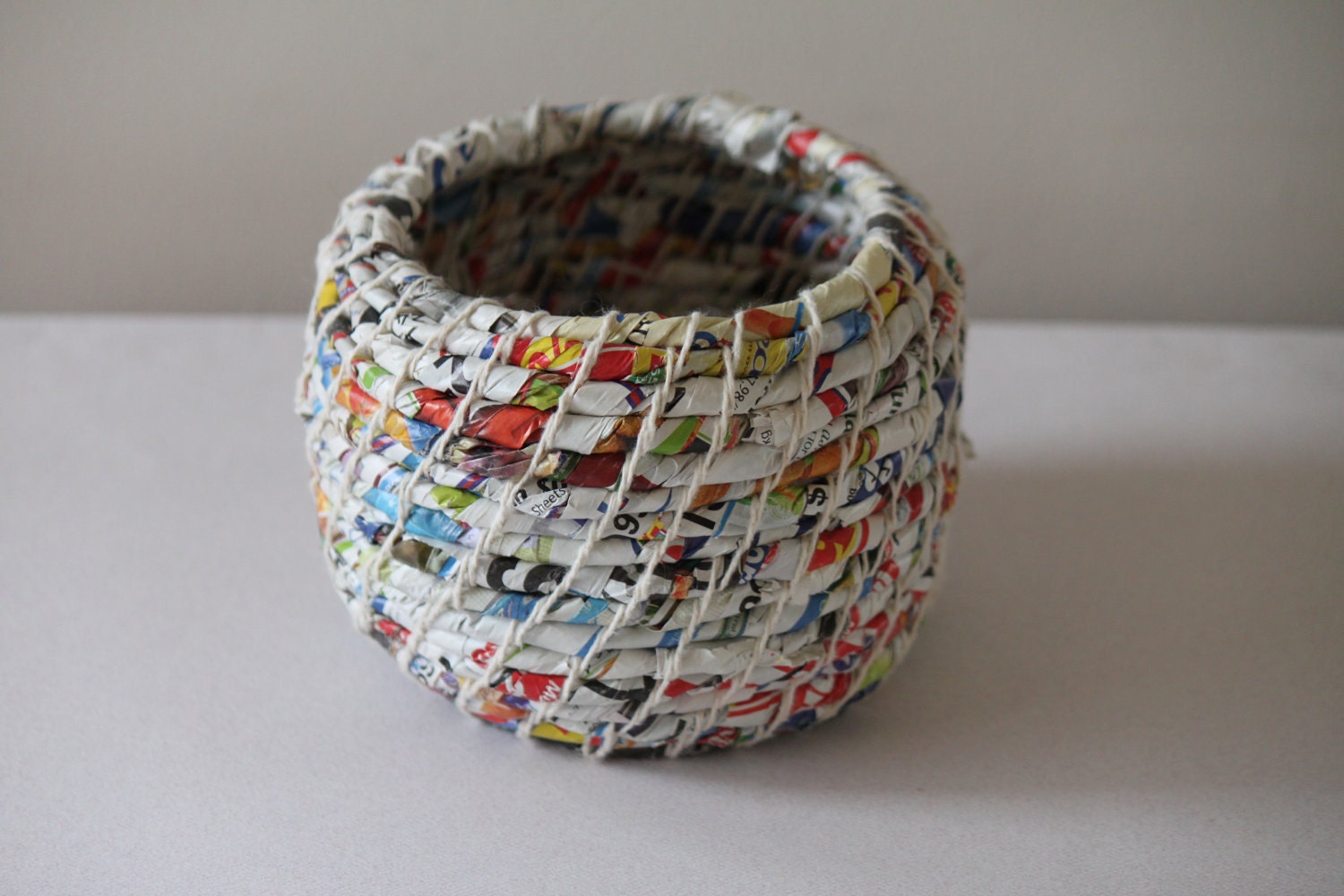 Upcycled Waste Paper Basket: Junk Mail / Coiled / Medium