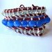 Triple Wrap Beaded Bracelet- Suede with Glass Beads and Blue Cats Eye Beads