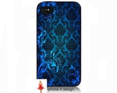 Unique Vintage Blue Damask Design Iphone 4/4s case, Iphone case, Iphone 4s case, Iphone 4 cover, i phone case, i phone 4s case