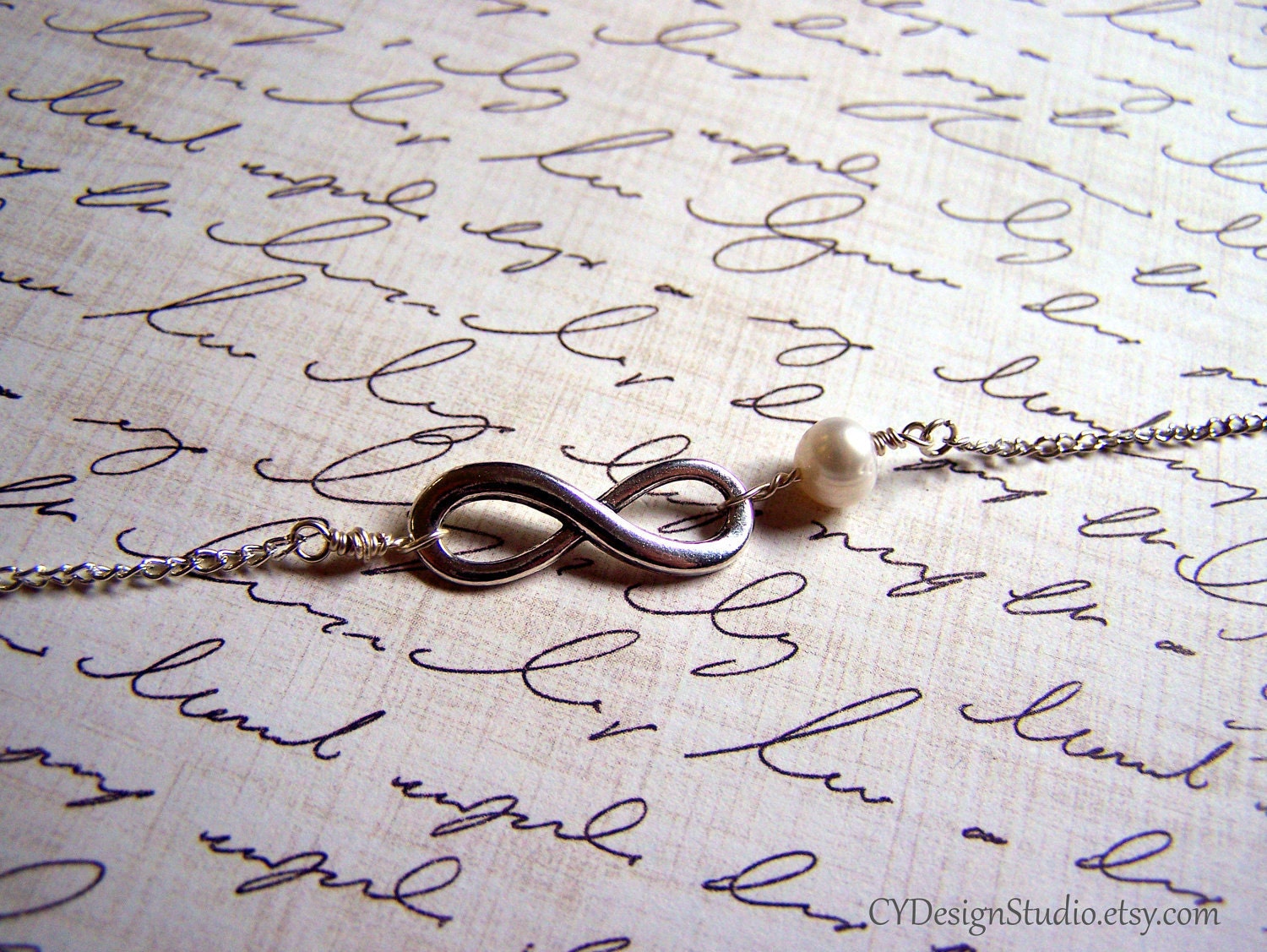 On Sale - Silver Infinity and Genuine Freshwater Pearl Infinite Love Necklace / Gift for Her