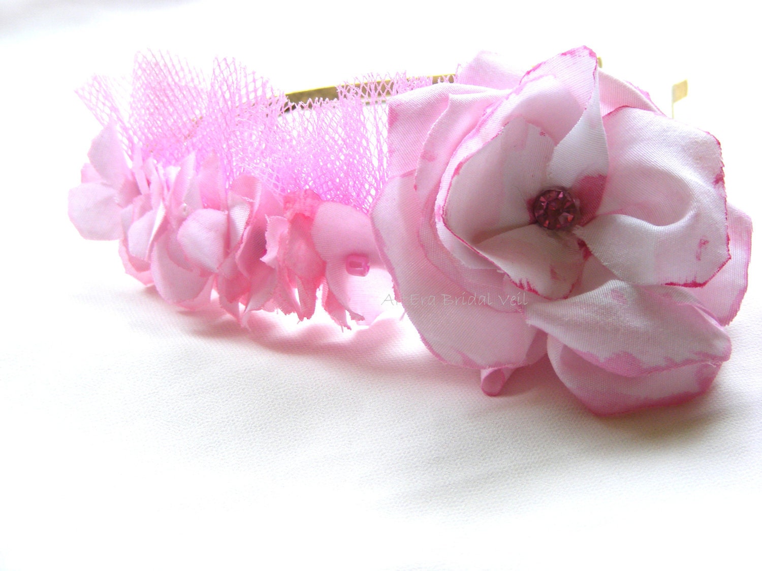 Floral headband - flower hair accessory, textile jewelry,  headband, Petal fairy,  headpiece, wedding, bridal, nature, textile roses - ArtEraBridalVeil